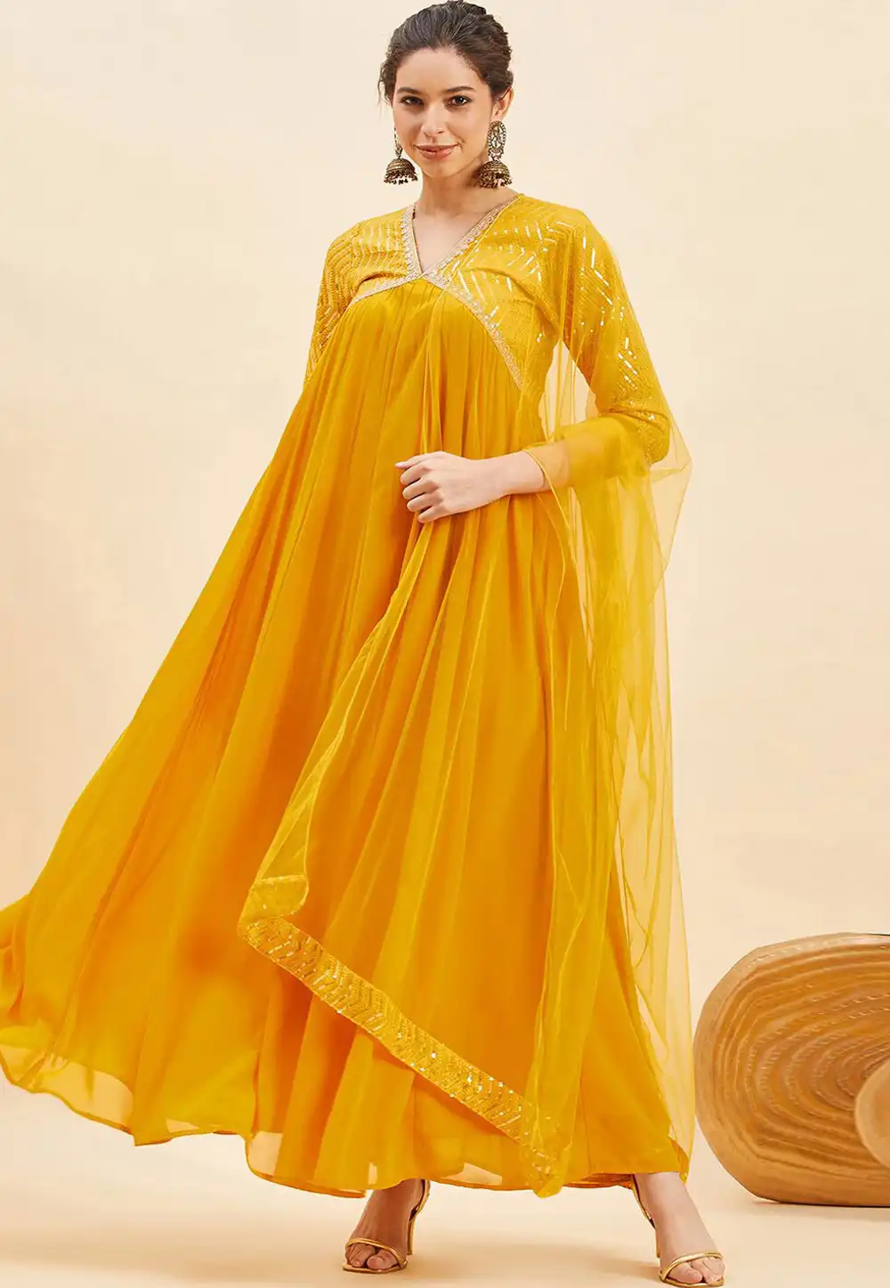 Mustard Georgette Readymade Long Anarkali Suit 289429