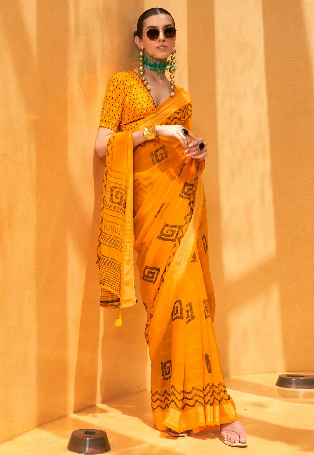 Mustard Georgette Saree With Blouse 293725