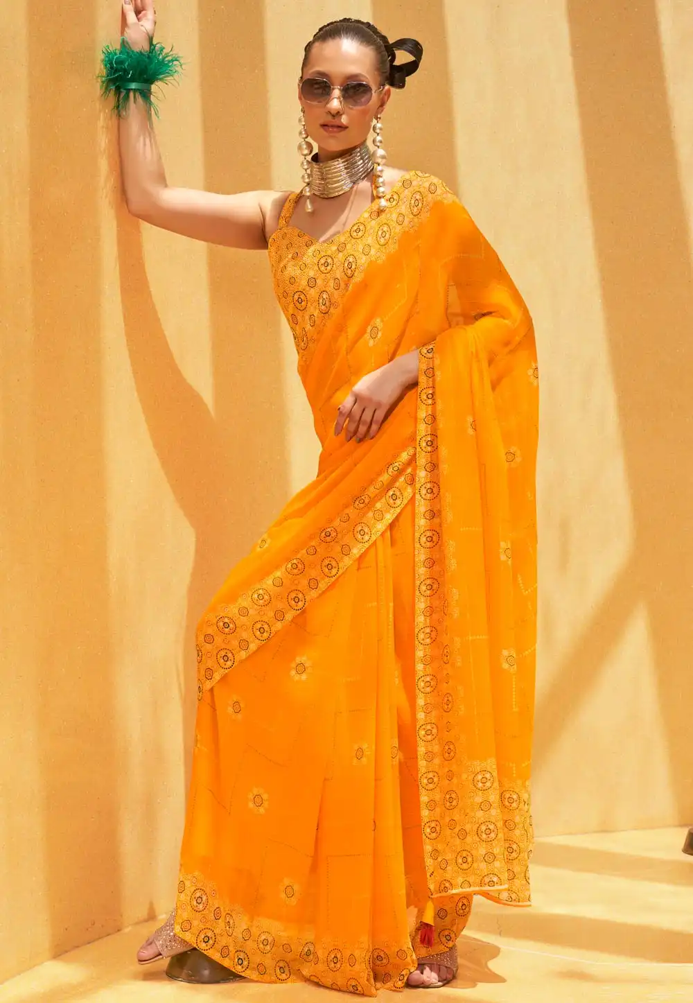 Mustard Georgette Saree With Blouse 293731