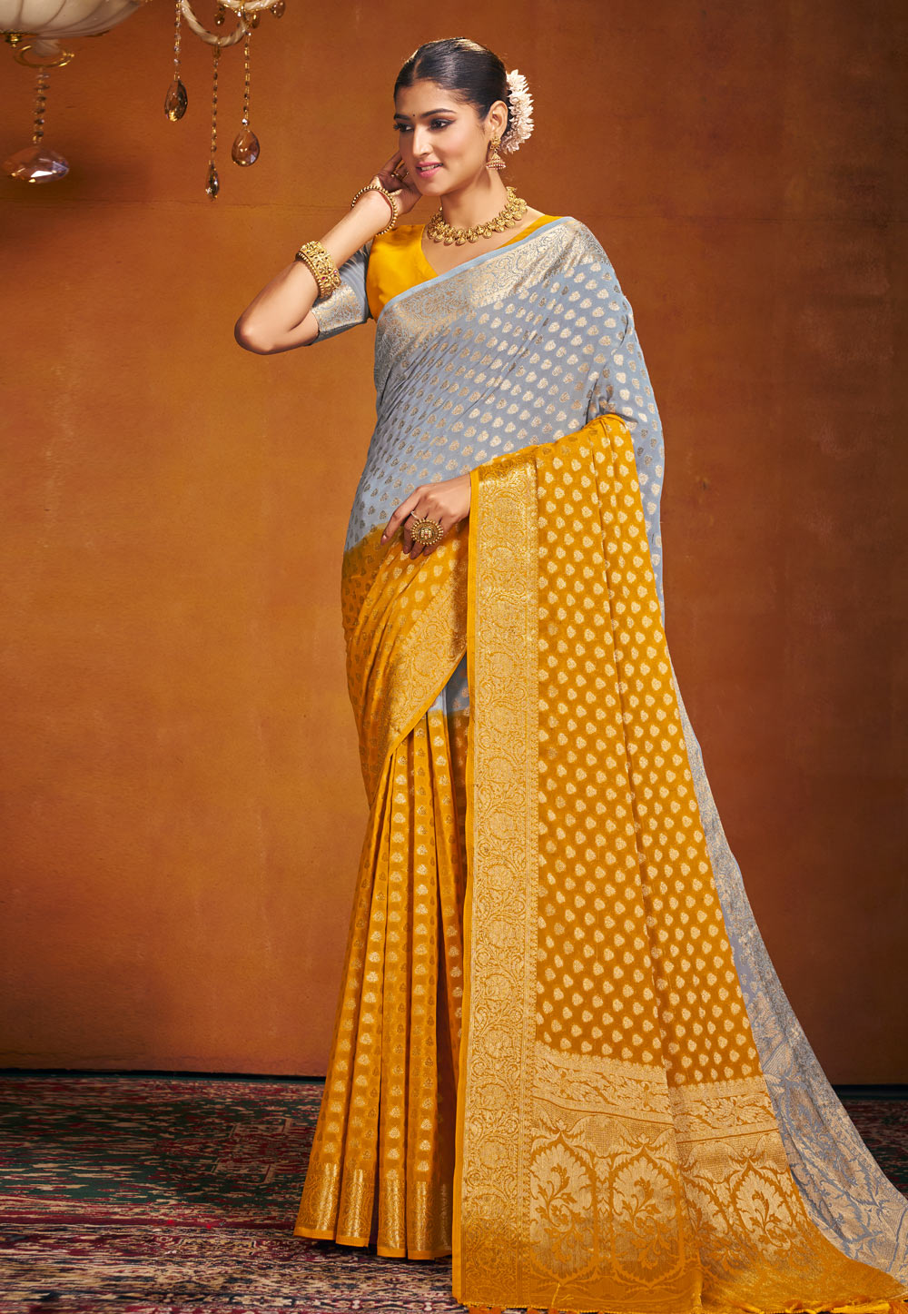 Mustard Georgette Saree With Blouse 279081