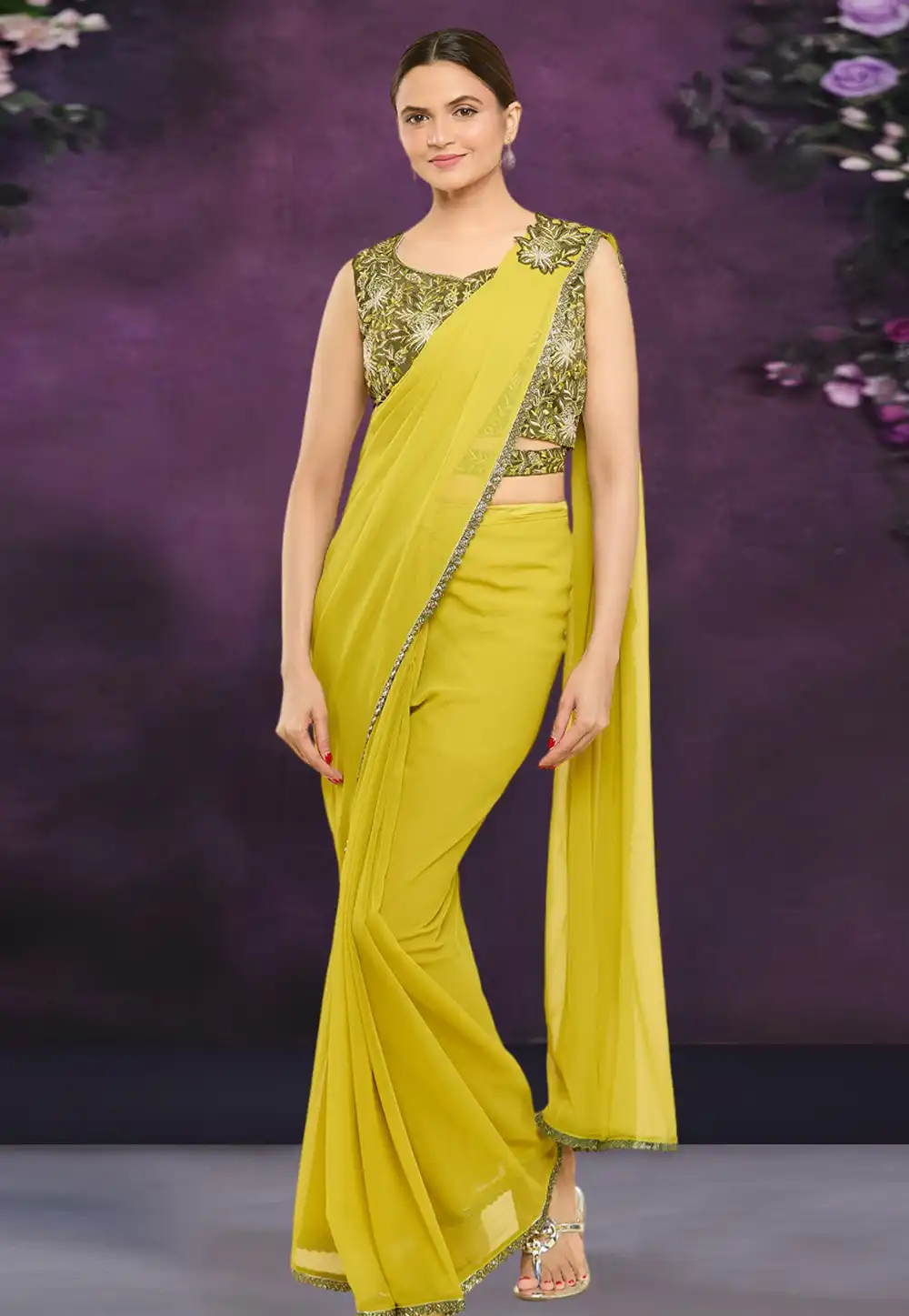 Mustard Georgette Saree With Blouse 293277