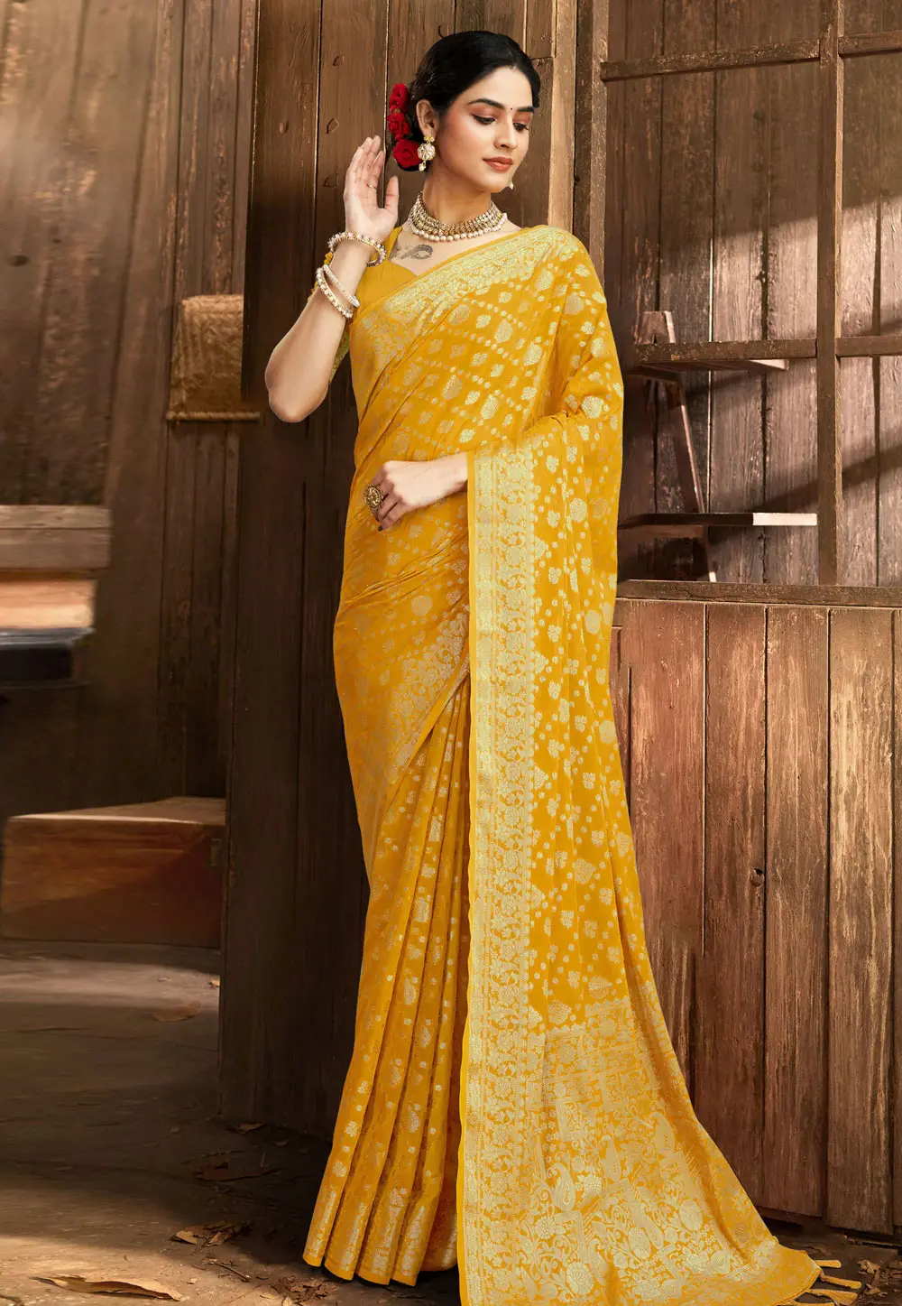 Mustard Georgette Saree With Blouse 296357