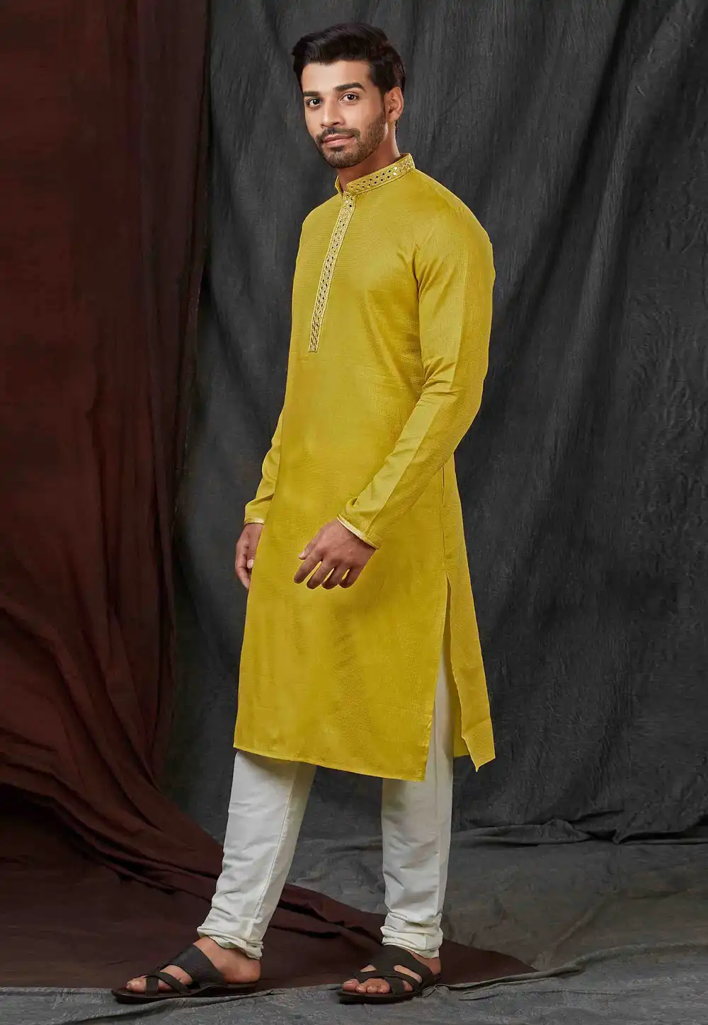 Mustard Jacquard Kurta Pajama 288877