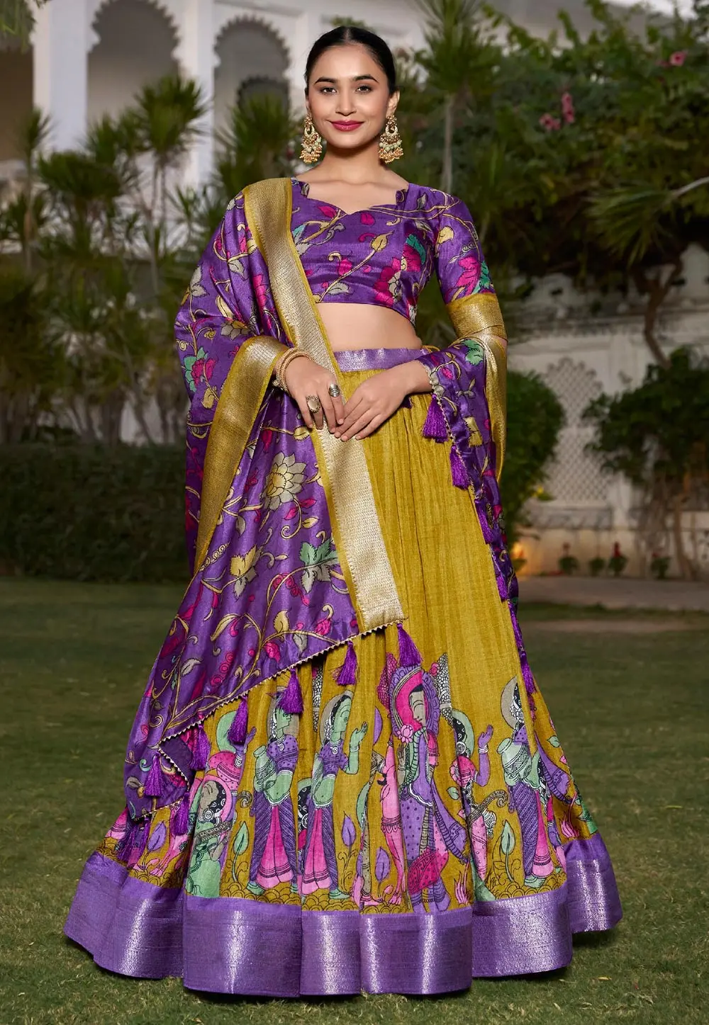 Mustard Jacquard Silk Lehenga Choli 300859