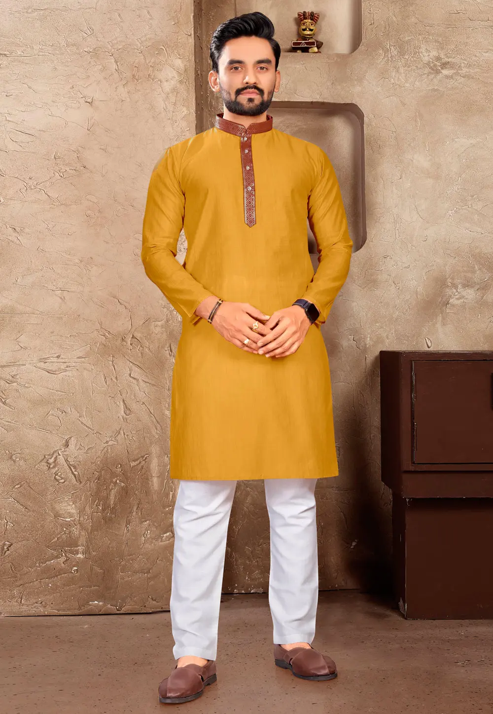 Mustard Linen Kurta Pajama 300143