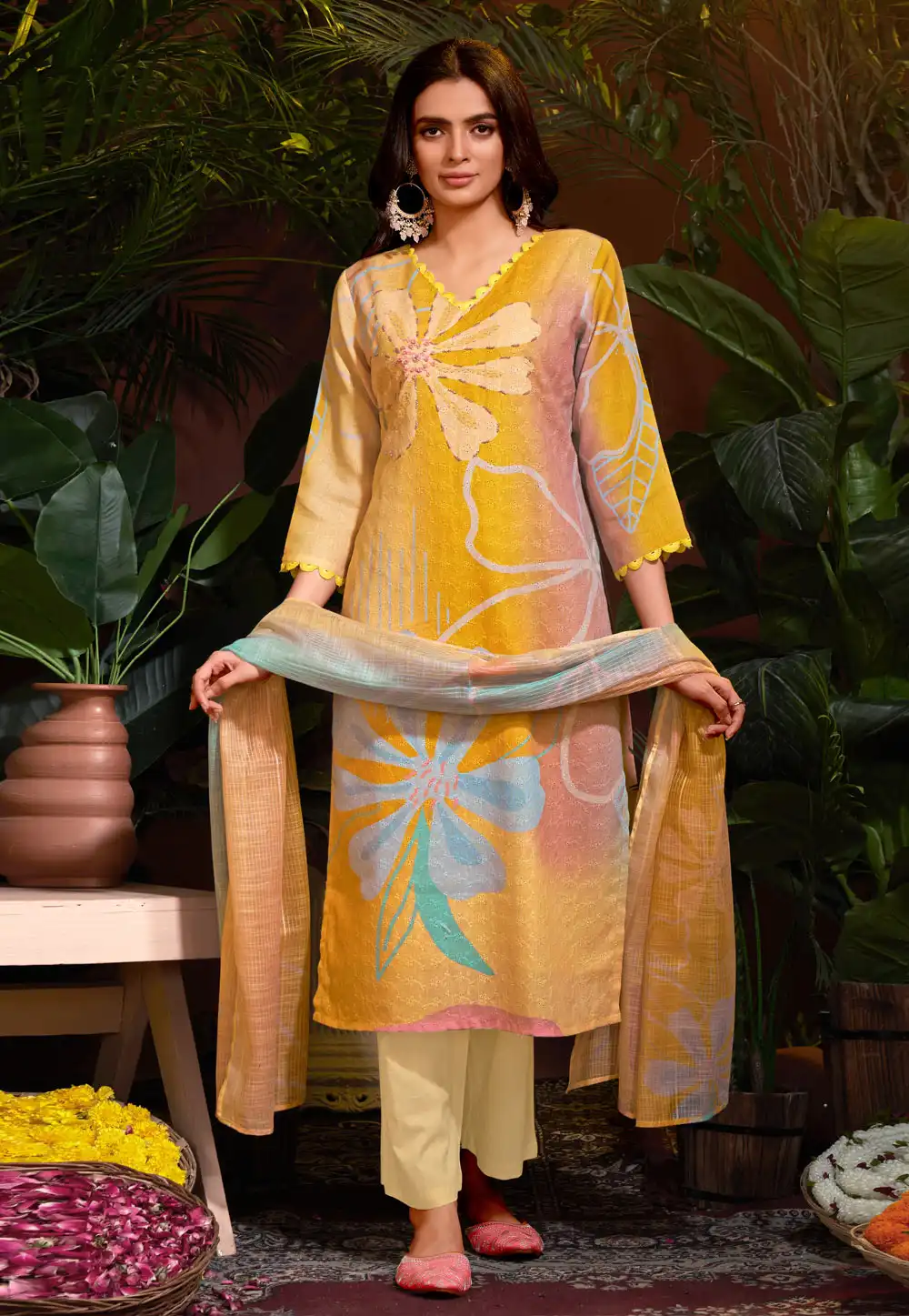 Mustard Linen Readymade Pakistani Suit 288538