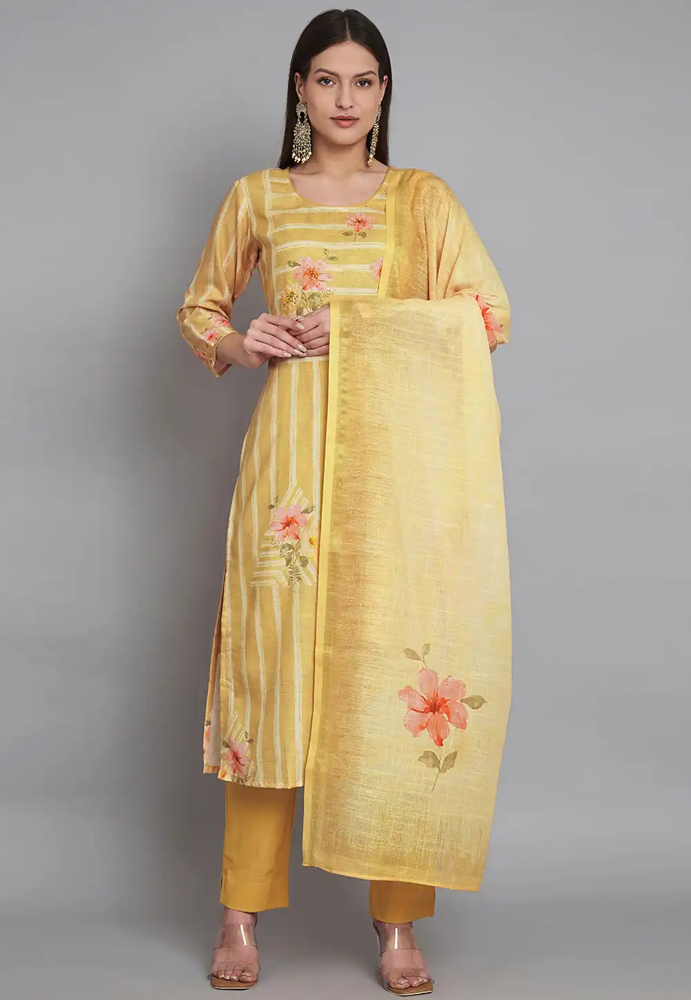 Mustard Linen Readymade Pant Style Suit 290192