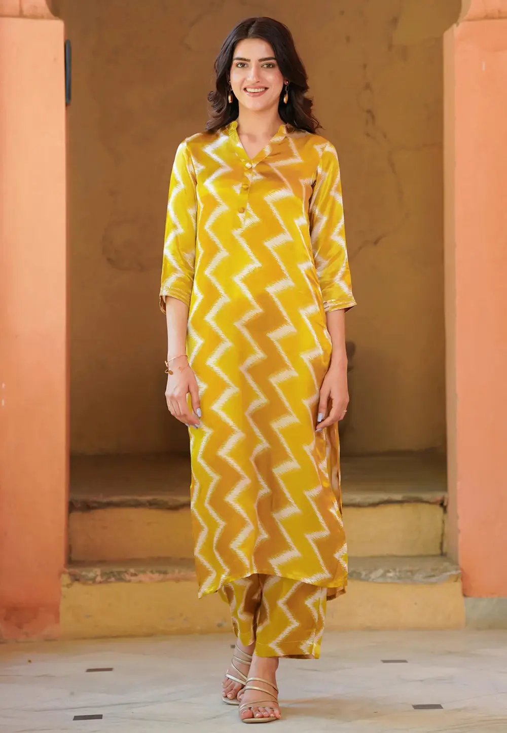 Mustard Muslin Kurta Set With Palazzo 296786