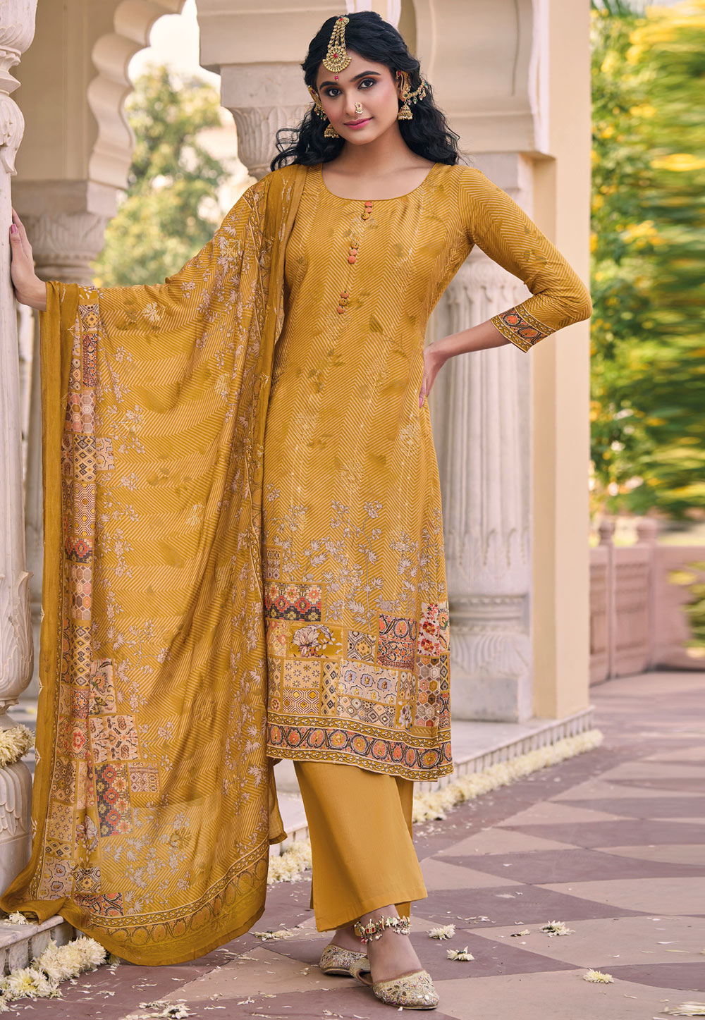 Mustard Muslin Pakistani Suit 310734