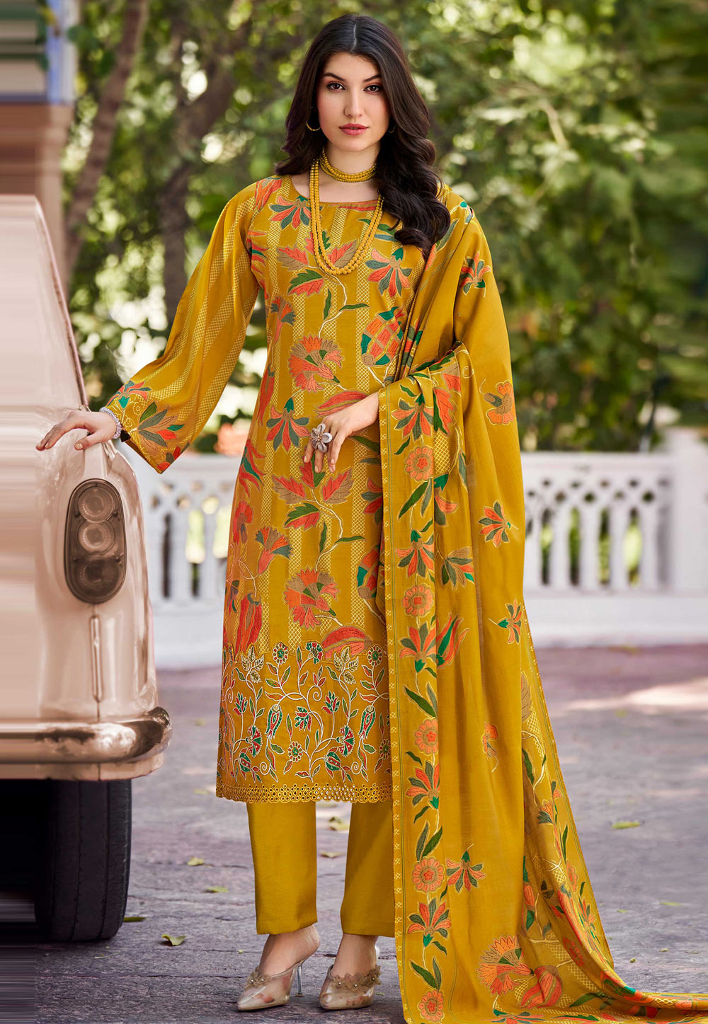 Mustard Muslin Pakistani Suit 311064