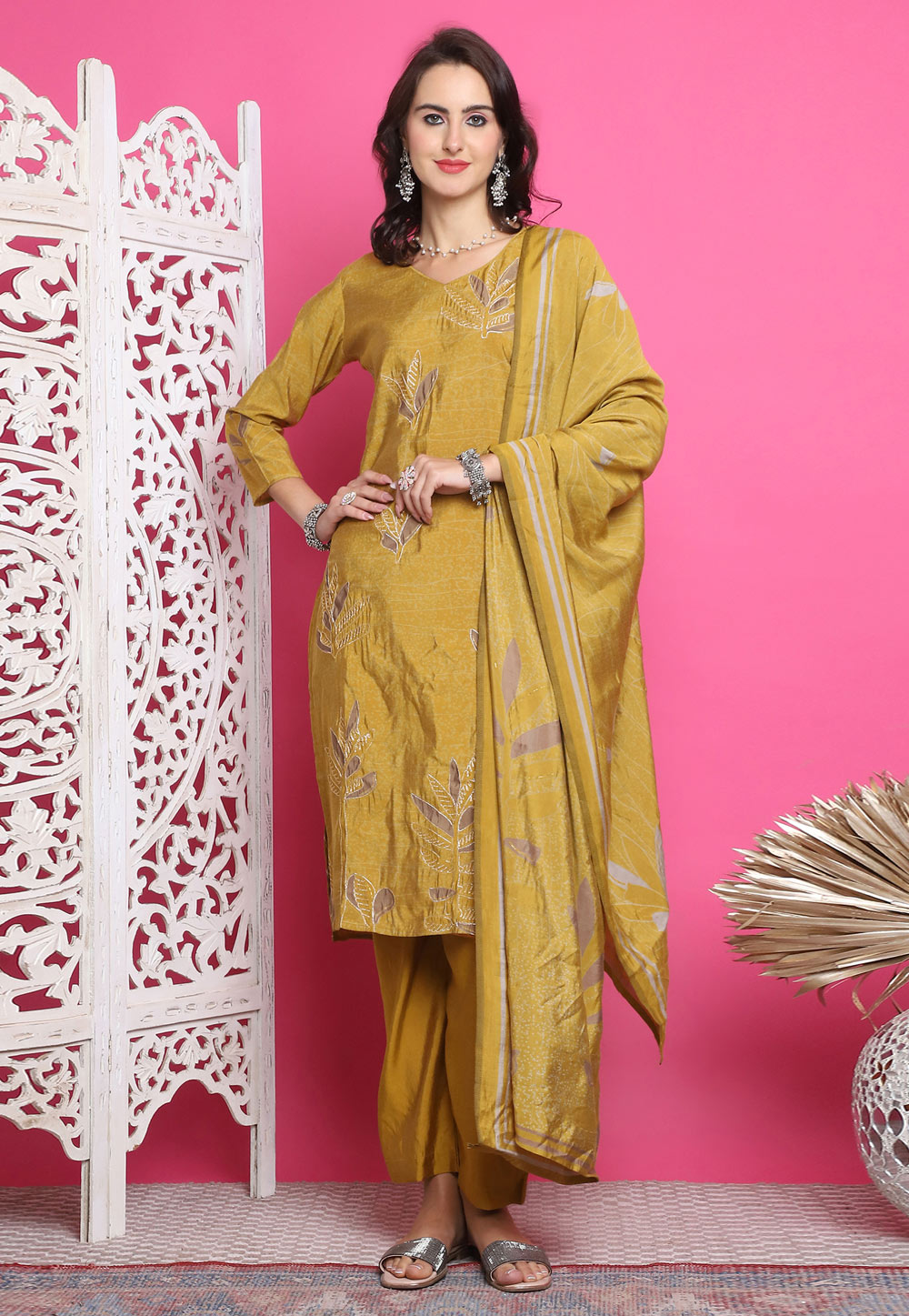 Mustard Muslin Pant Style Suit 310105