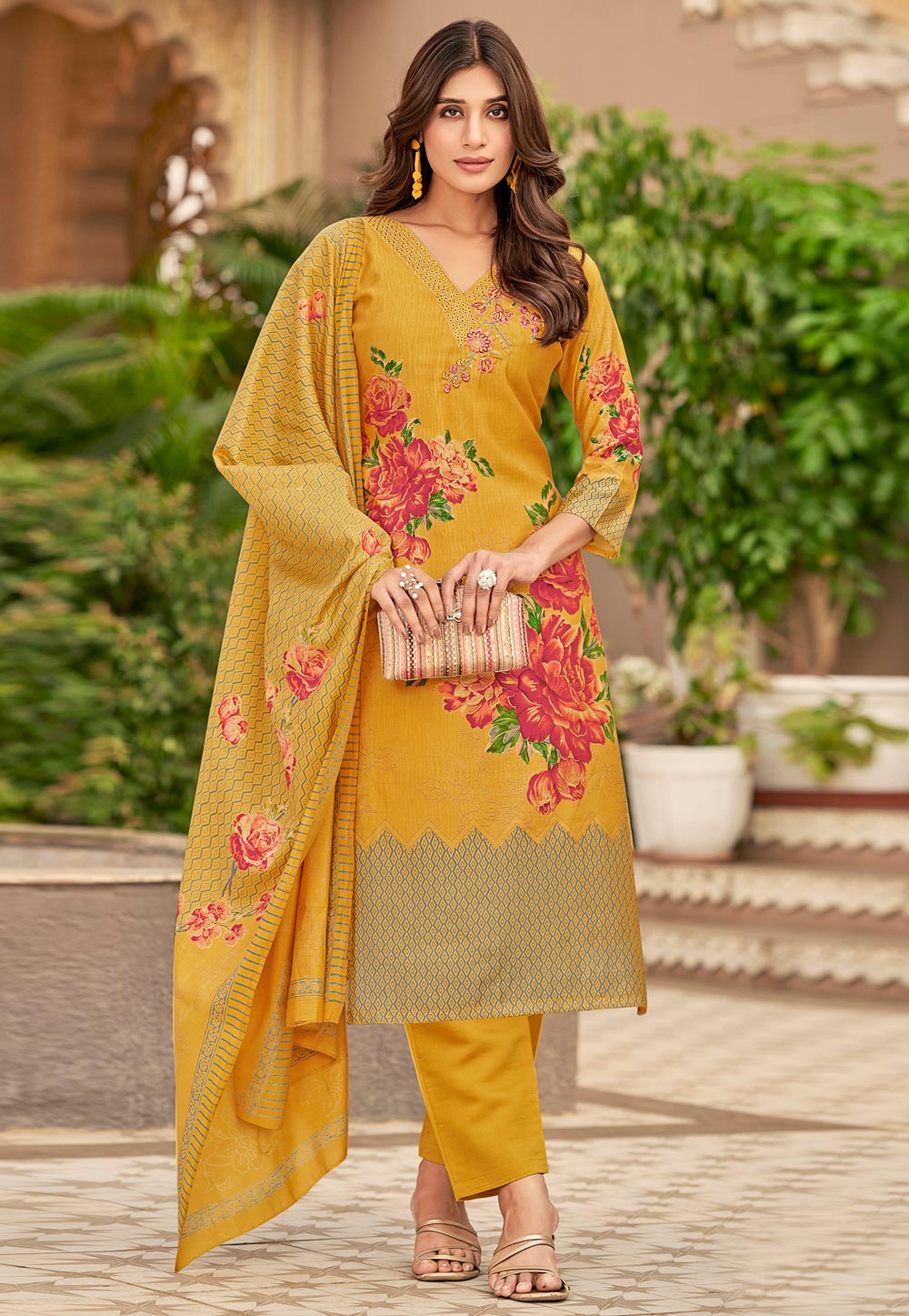 Mustard Muslin Pant Style Suit 311055