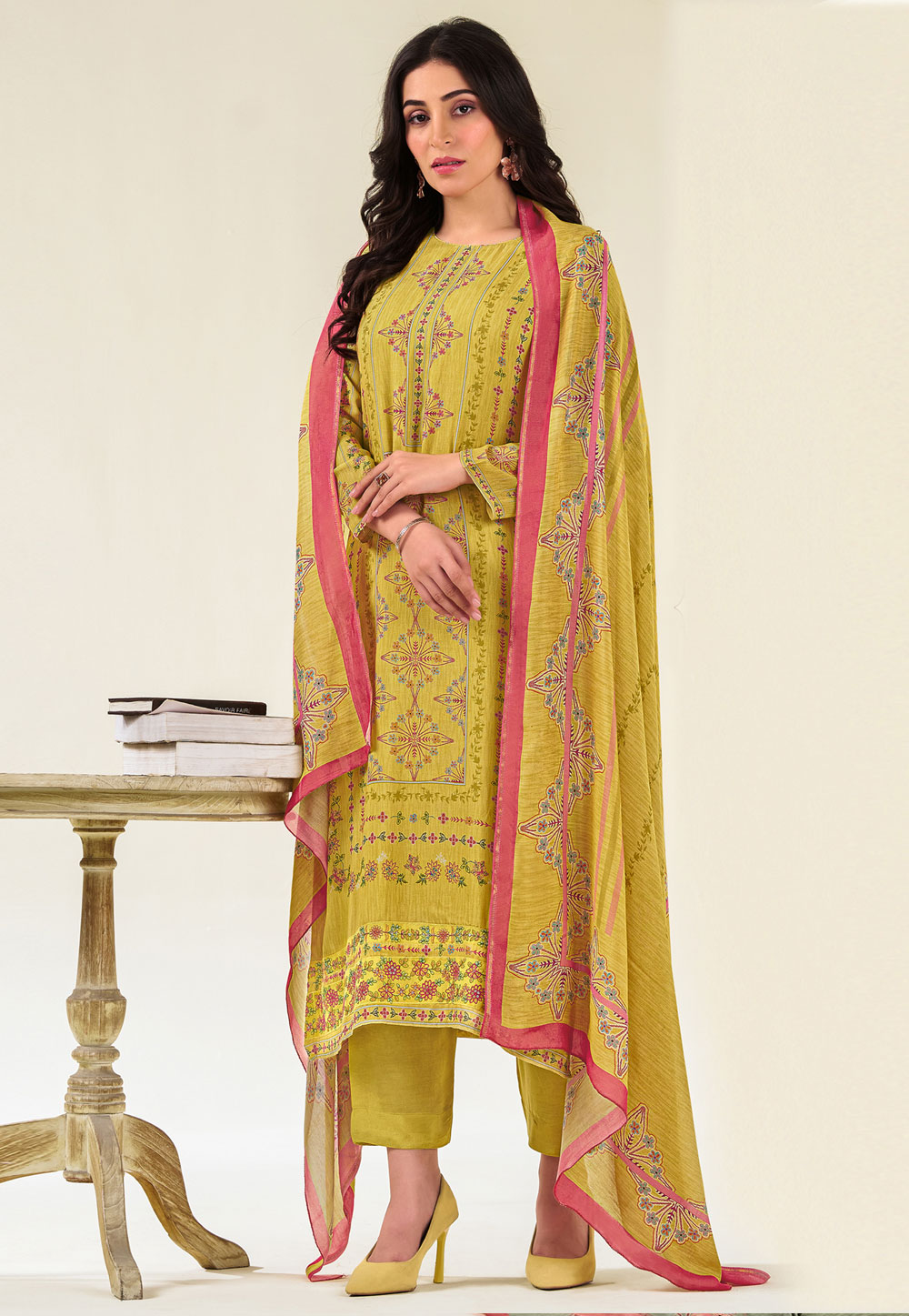 Mustard Muslin Pant Style Suit 311061