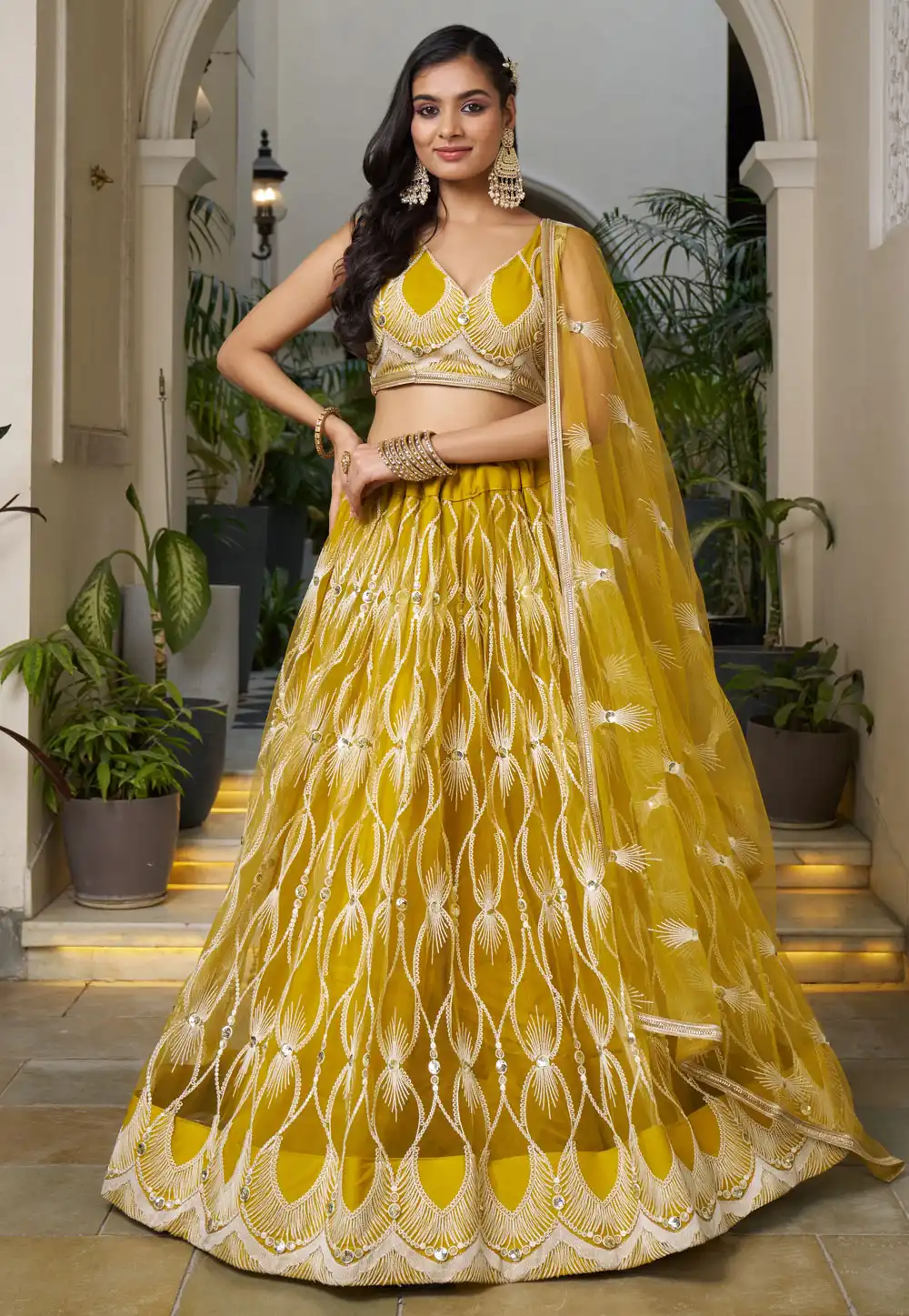 Mustard Net Circular Lehenga Choli 290809