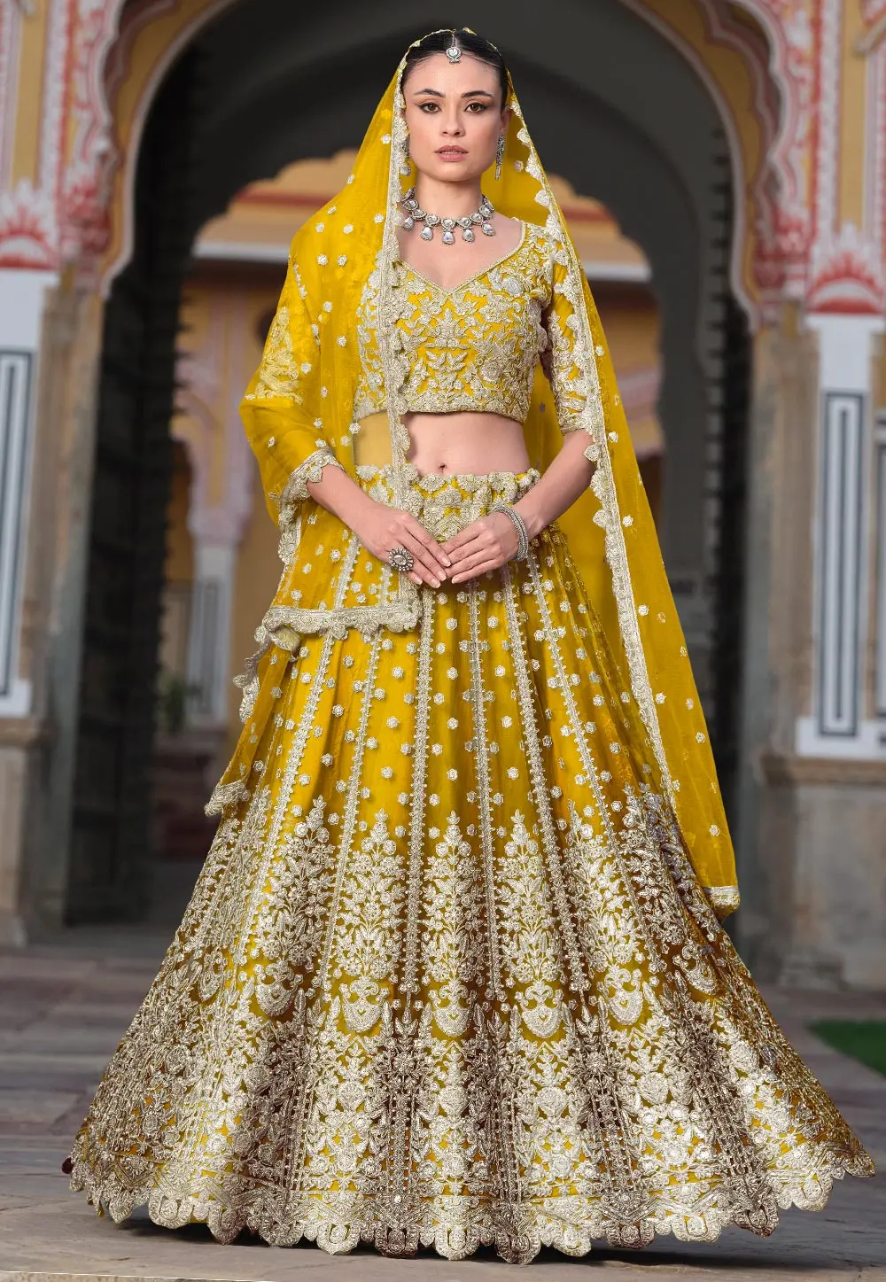 Mustard Net Circular Lehenga Choli 301457