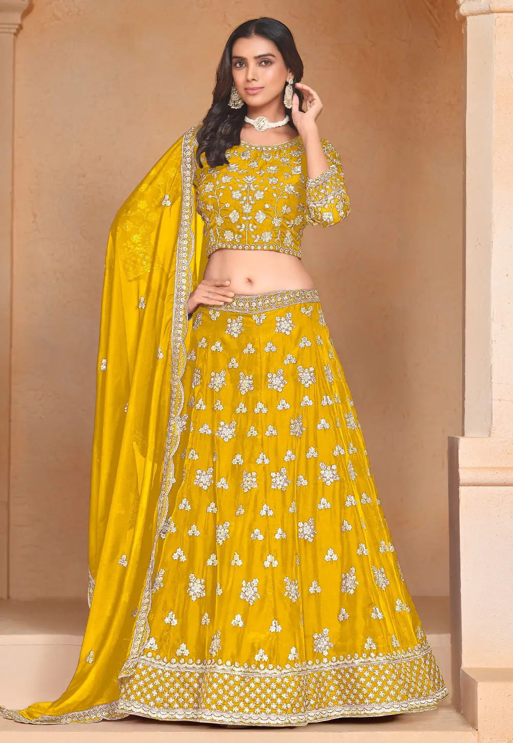 Mustard Organza A Line Lehenga Choli 295481