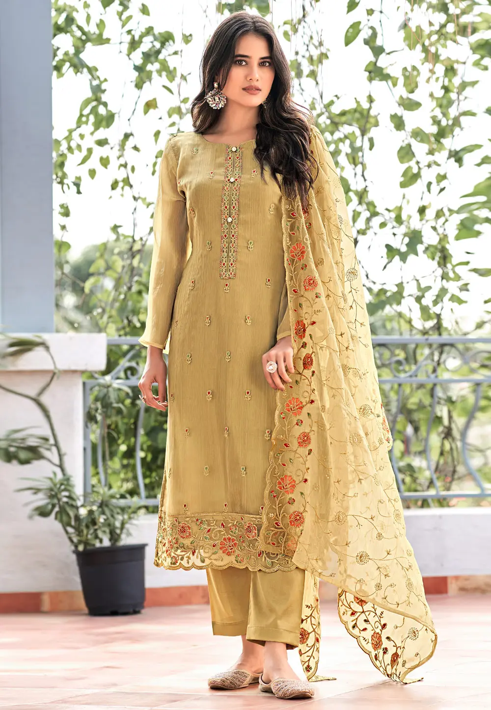 Mustard Organza Pakistani Suit 300876