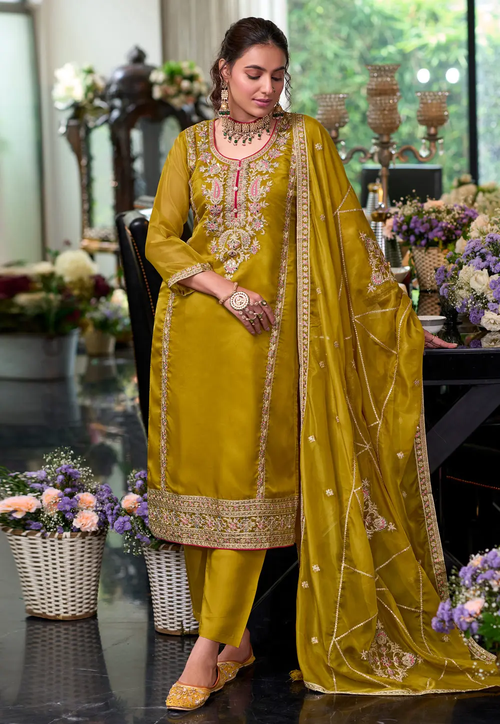 Mustard Organza Readymade Pakistani Suit 298400