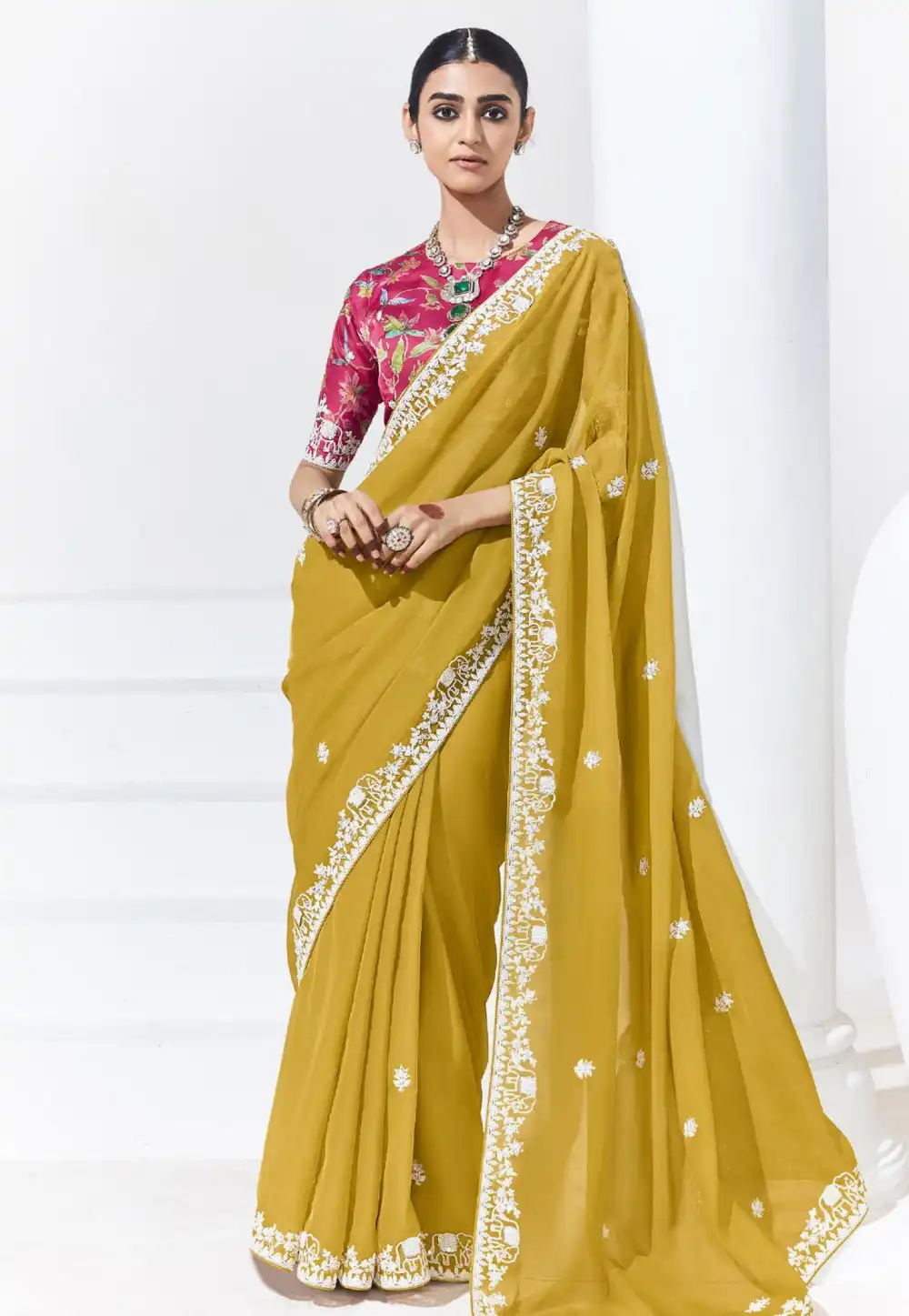 Mustard Organza Saree With Blouse 291611