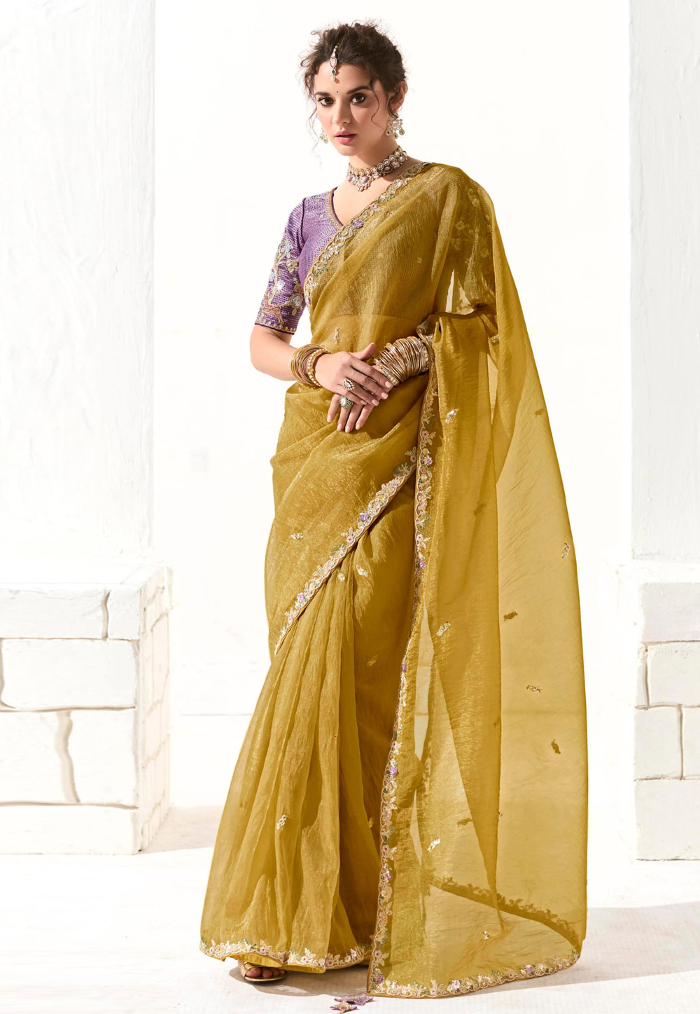 Mustard Organza Saree With Blouse 309442