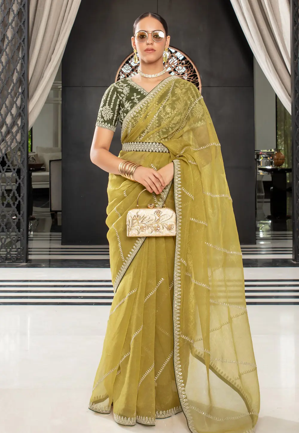 Mustard Organza Saree With Blouse 301302