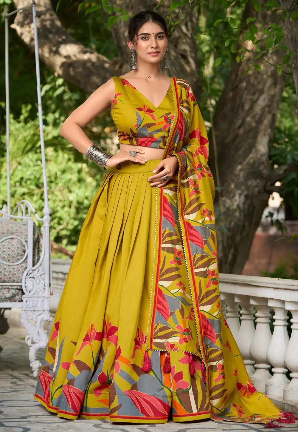 Mustard Polyester Floral Lehenga choli 291500