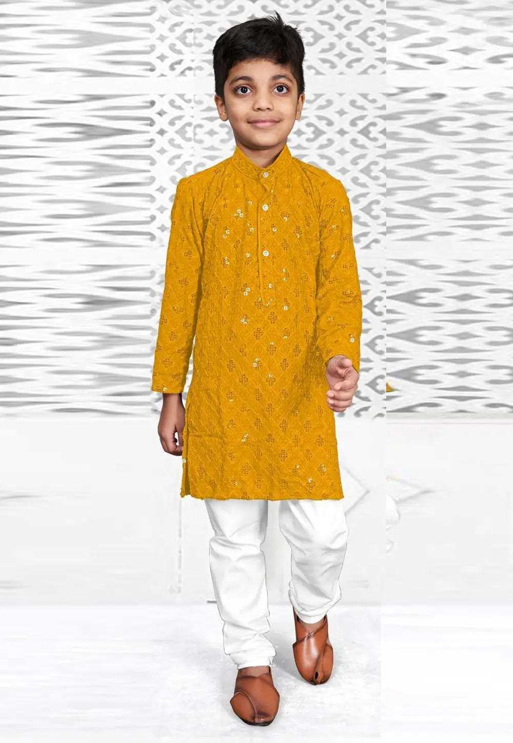 Mustard Rayon Kids Kurta Pajama 304269