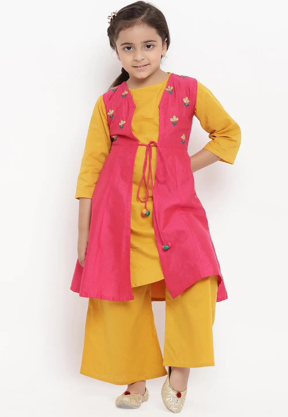 Mustard Rayon Kids Palazzo Suit 302392