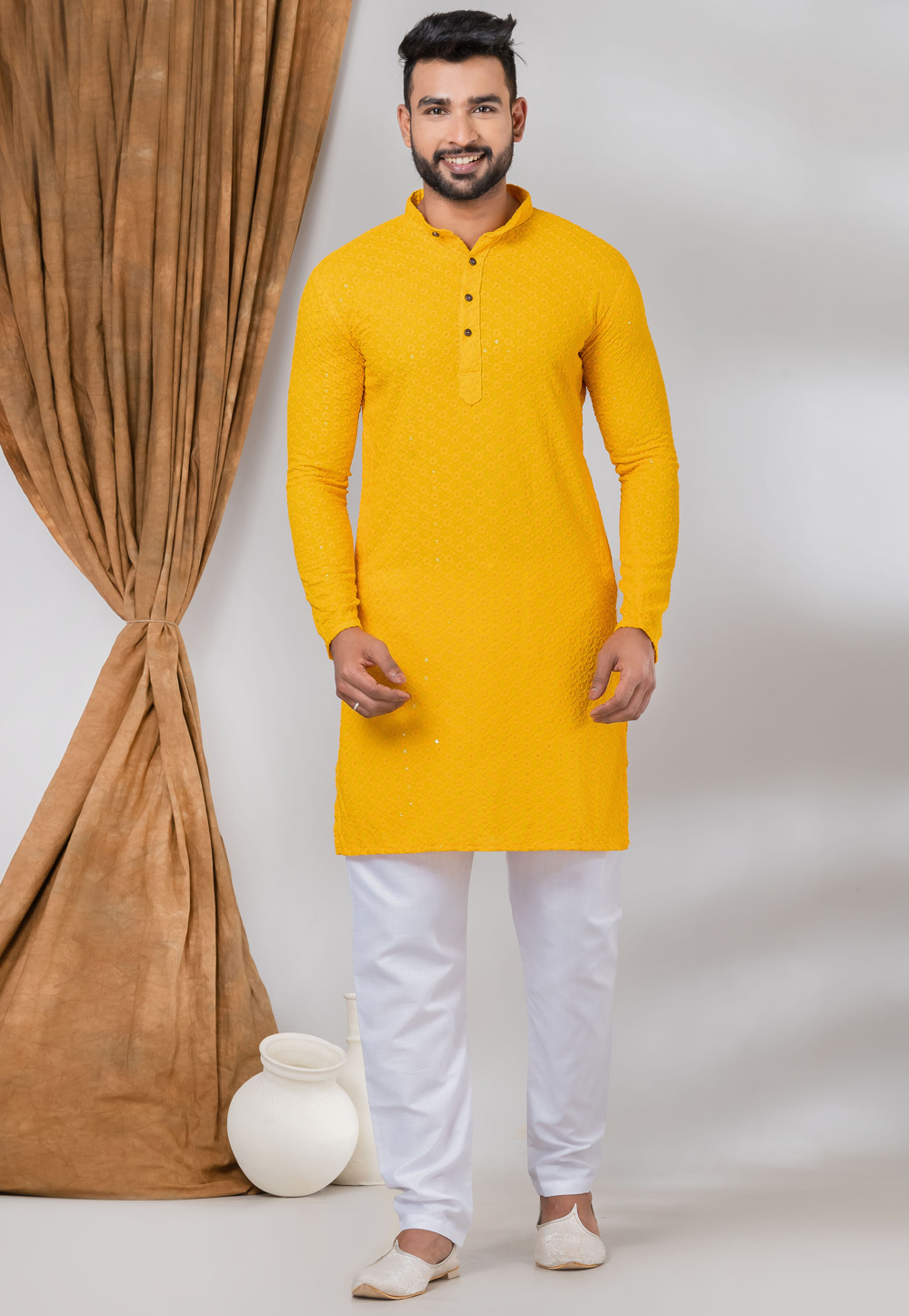 Mustard Rayon Kurta Pajama 283114
