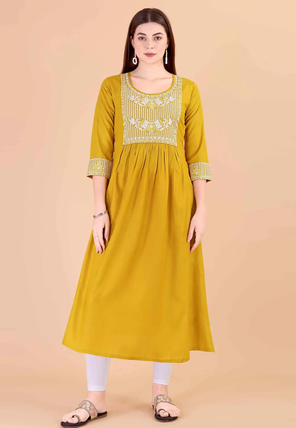 Mustard Rayon Long Tunic 297386