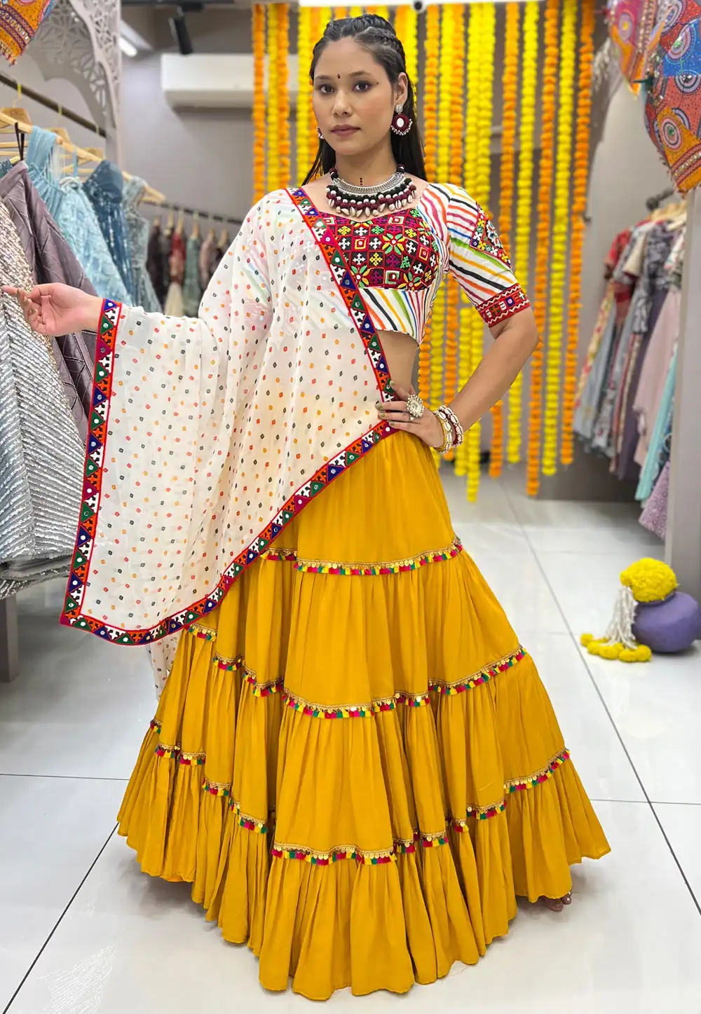 Mustard Rayon Navratri Chaniya Choli 291435