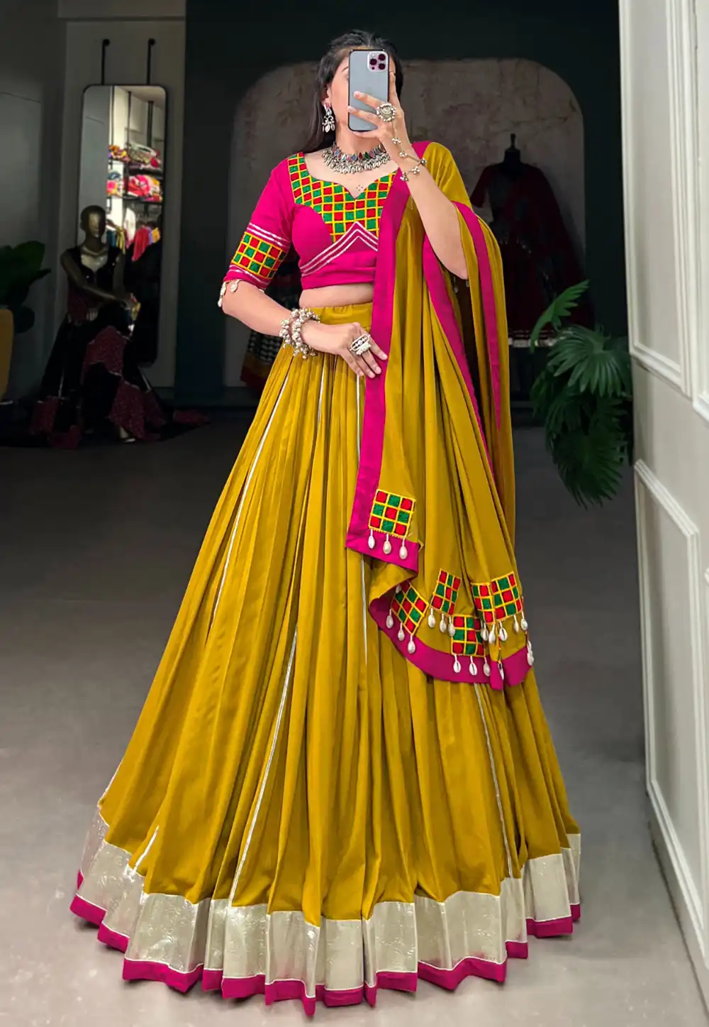 Mustard Rayon Navratri Chaniya Choli 291513