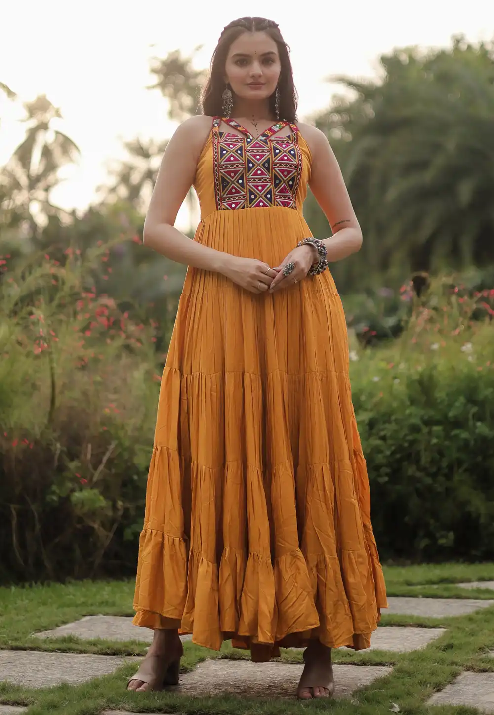 Mustard Rayon Navratri Wear Gown 292791