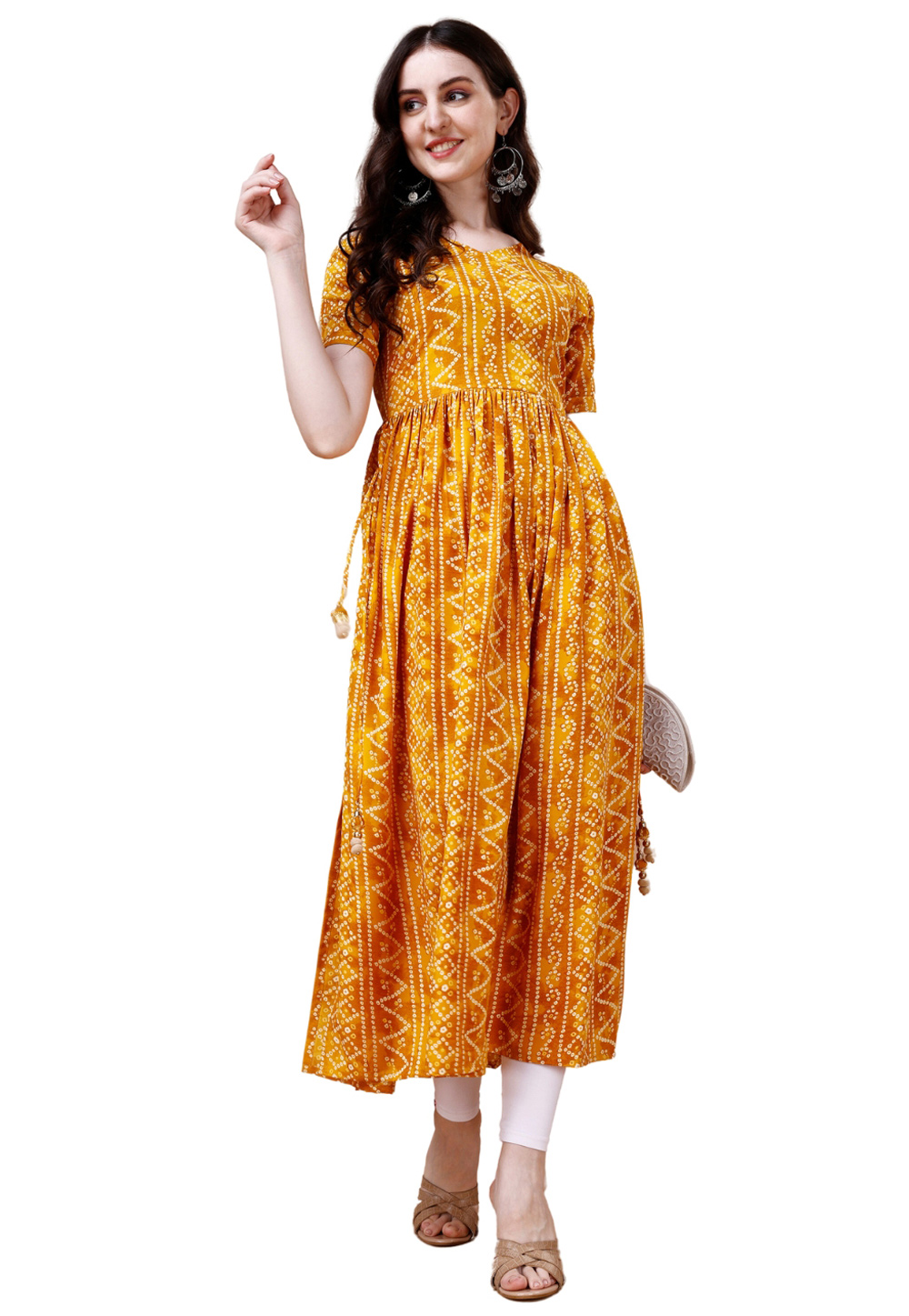 Mustard Rayon Printed Long Tunic 286913