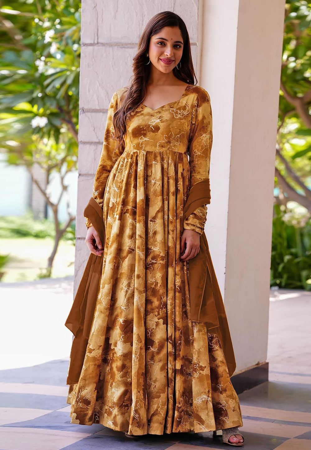 Mustard Rayon Readymade Anarkali Suit 287162