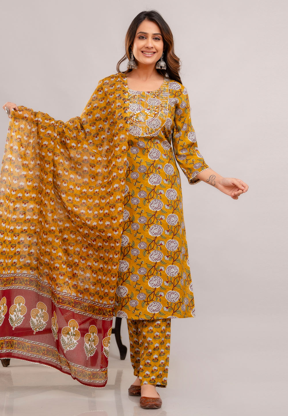 Mustard Rayon Readymade Pant Style Suit 281179