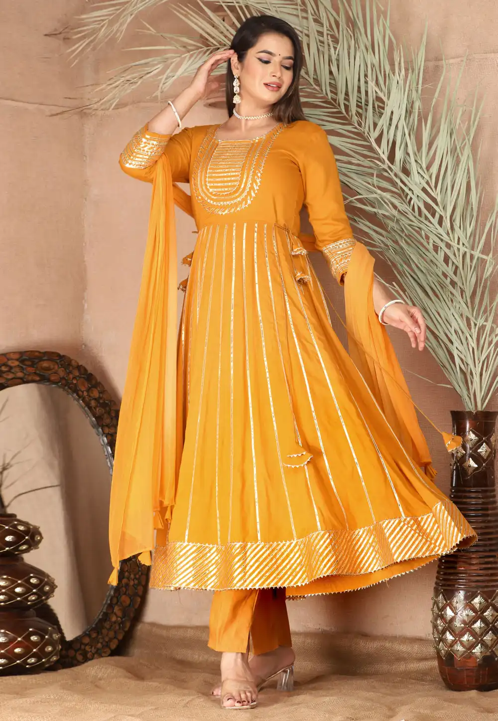 Mustard Rayon Readymade Pant Style Suit 292779