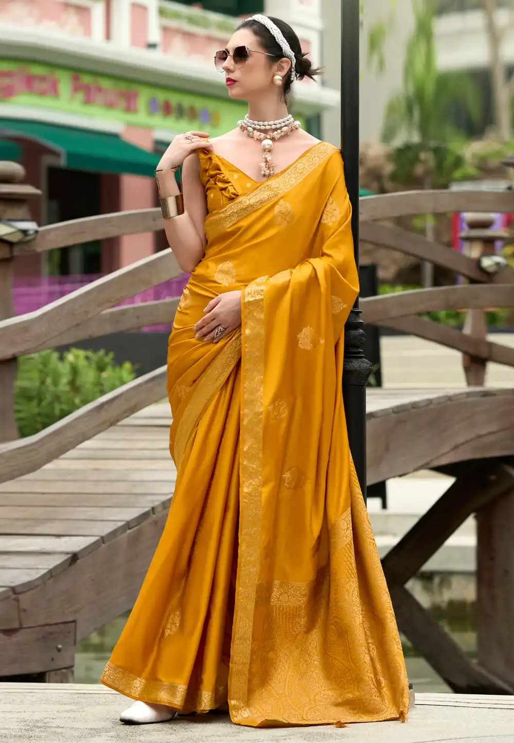 Mustard Satin Saree With Blouse 293162