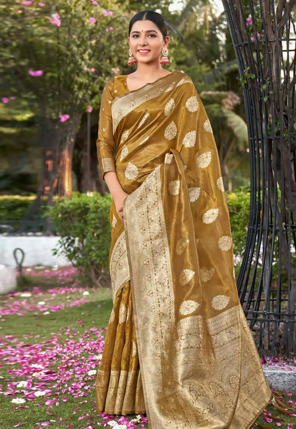 Mustard Shimmer Saree With Blouse 290364