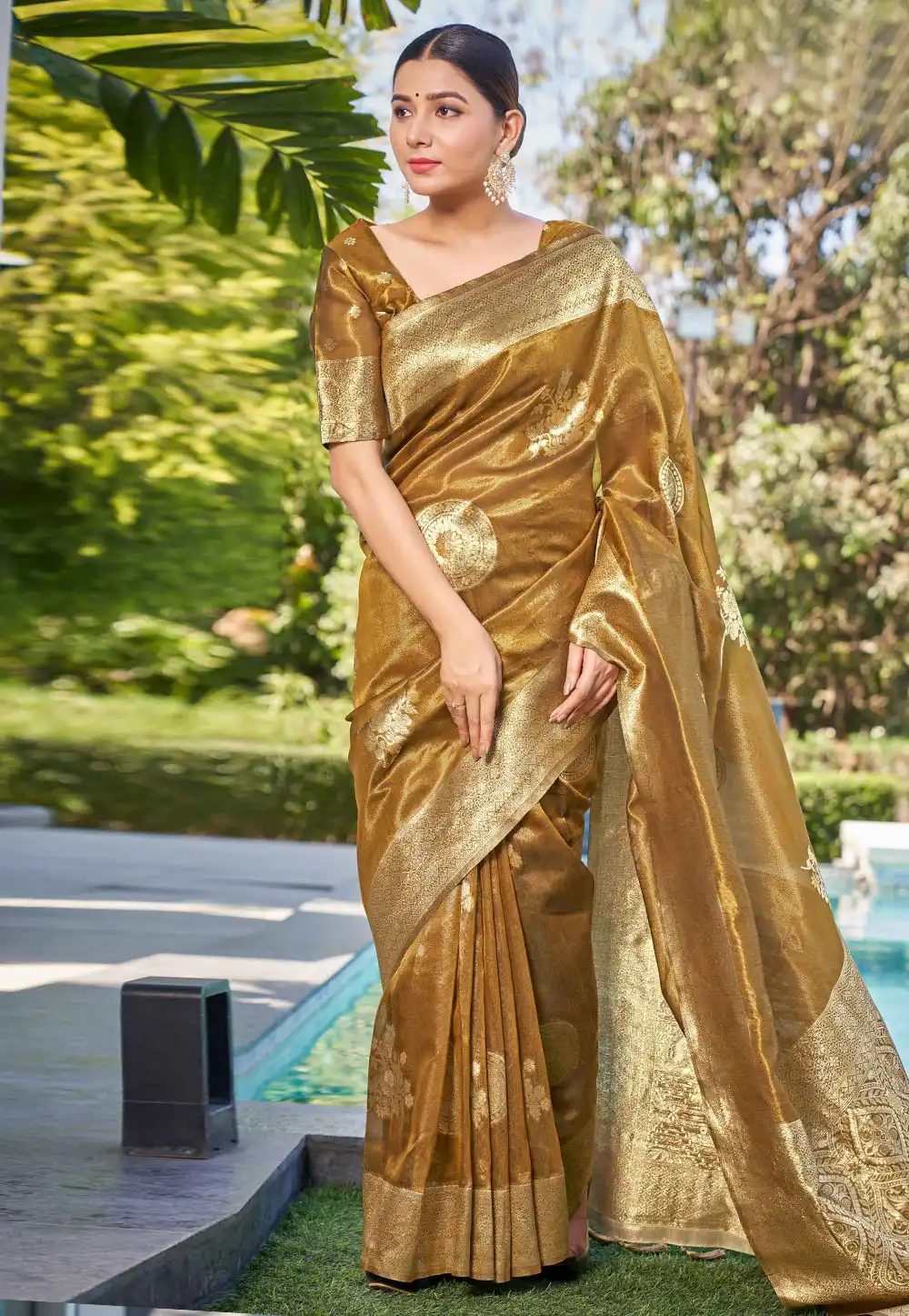 Mustard Shimmer Saree With Blouse 290368