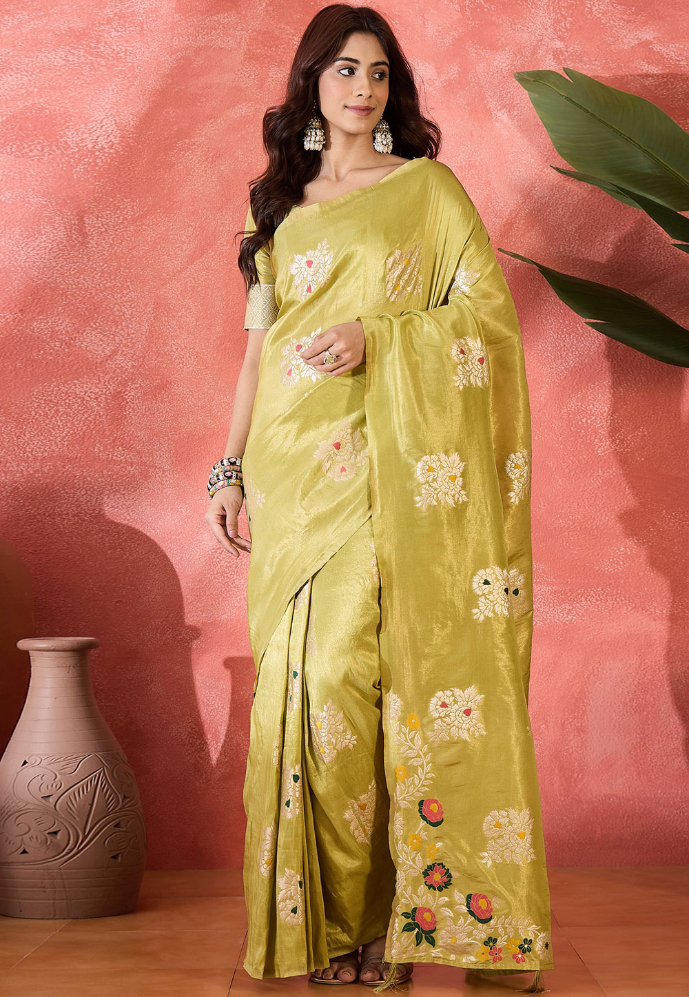 Mustard Shimmer Saree With Blouse 310675