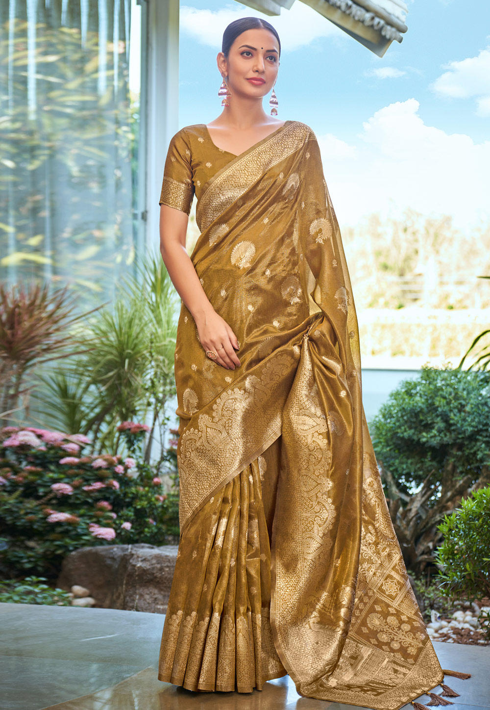 Mustard Shimmer Saree With Blouse 287514