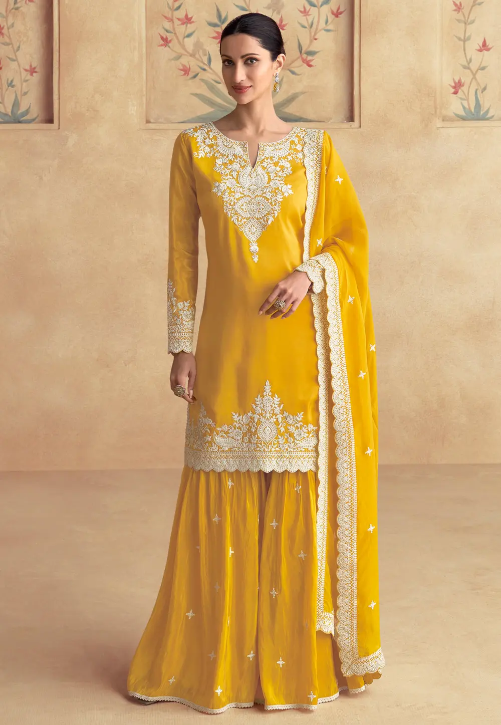 Mustard Shimmer Sharara Suit 297438