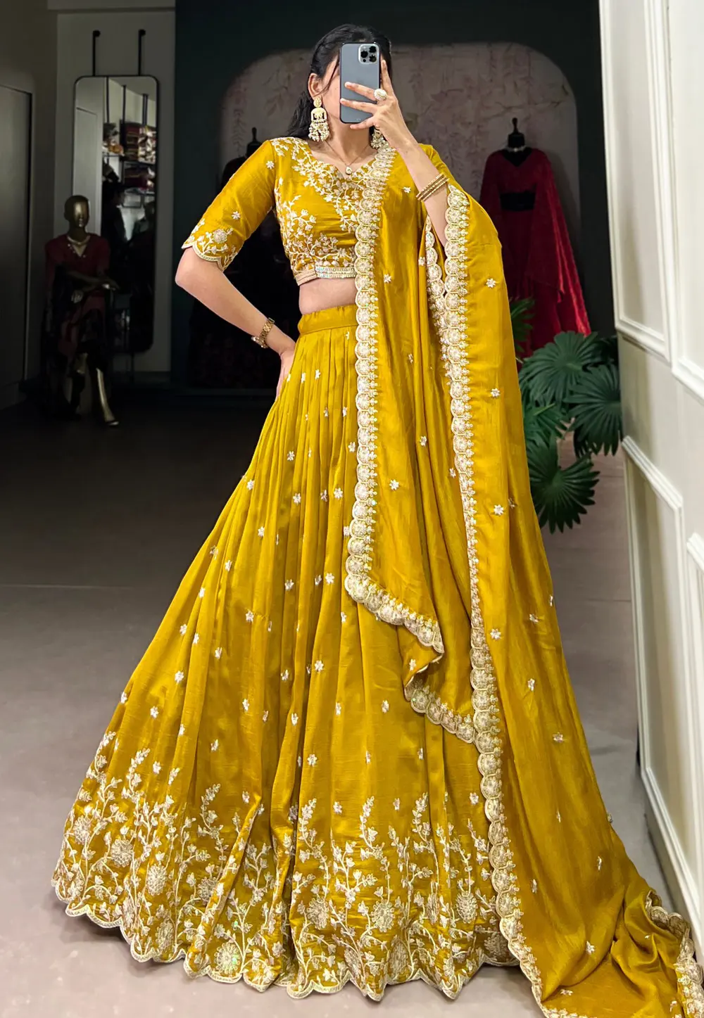 Mustard Silk Circular Lehenga Choli 300907