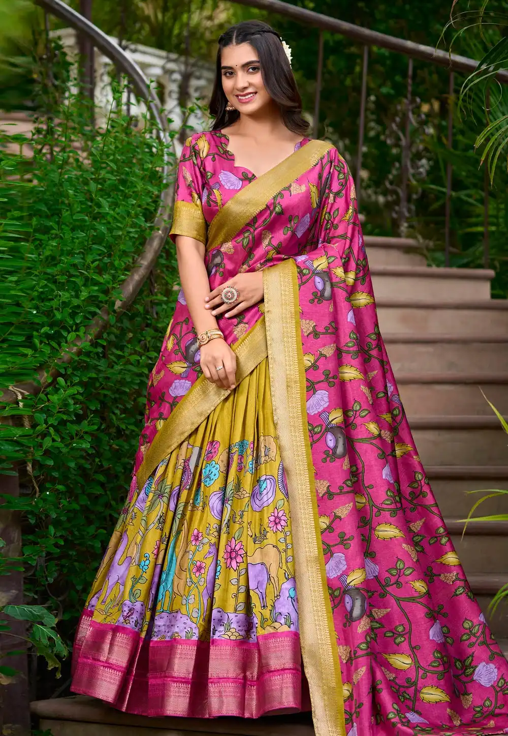 Mustard Silk Floral print Lehenga choli 292499