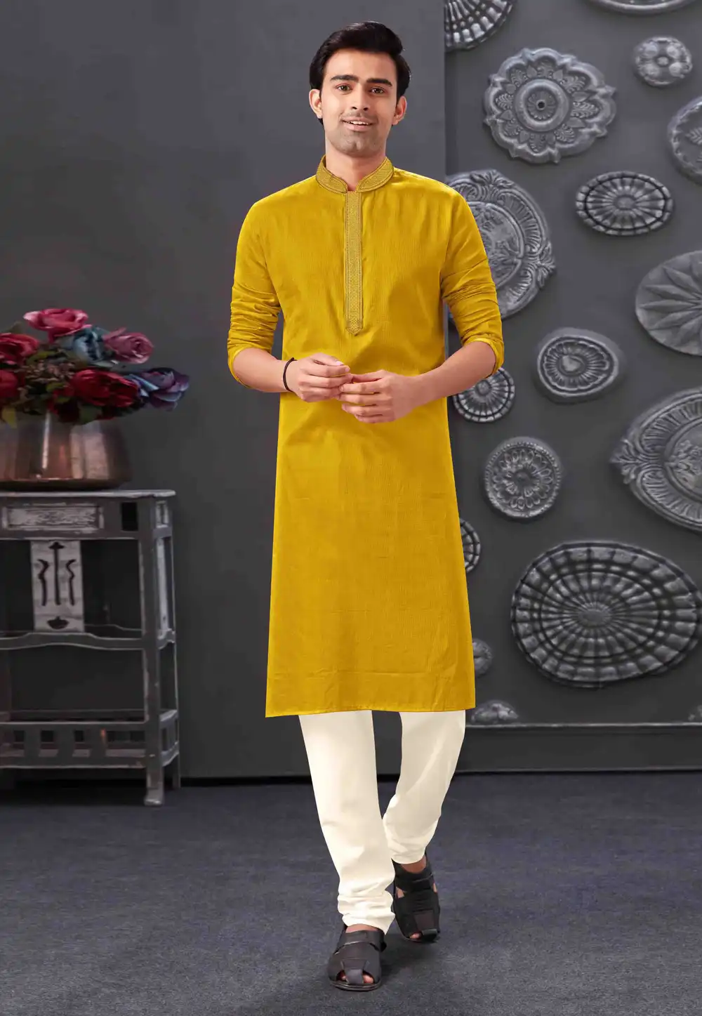 Mustard Silk Kurta Pajama 288842