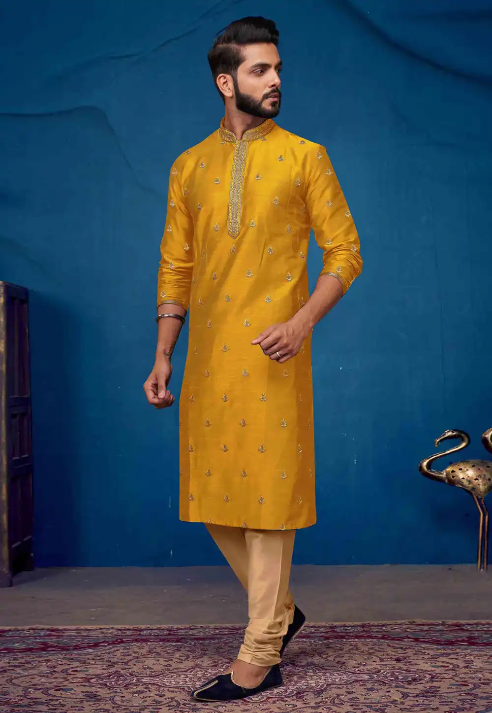 Mustard Silk Kurta Pajama 288858