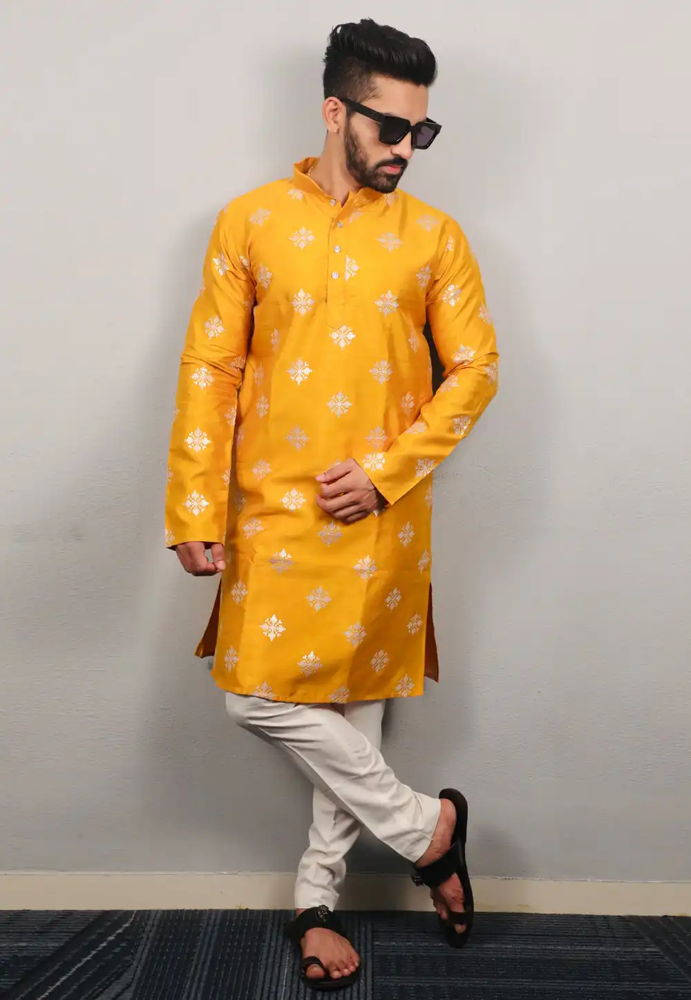 Mustard Silk Kurta Pajama 293780