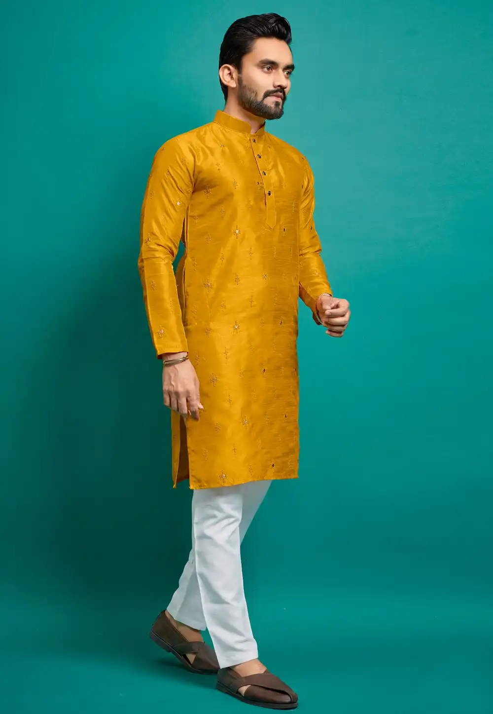 Mustard Silk Kurta Pajama 293827