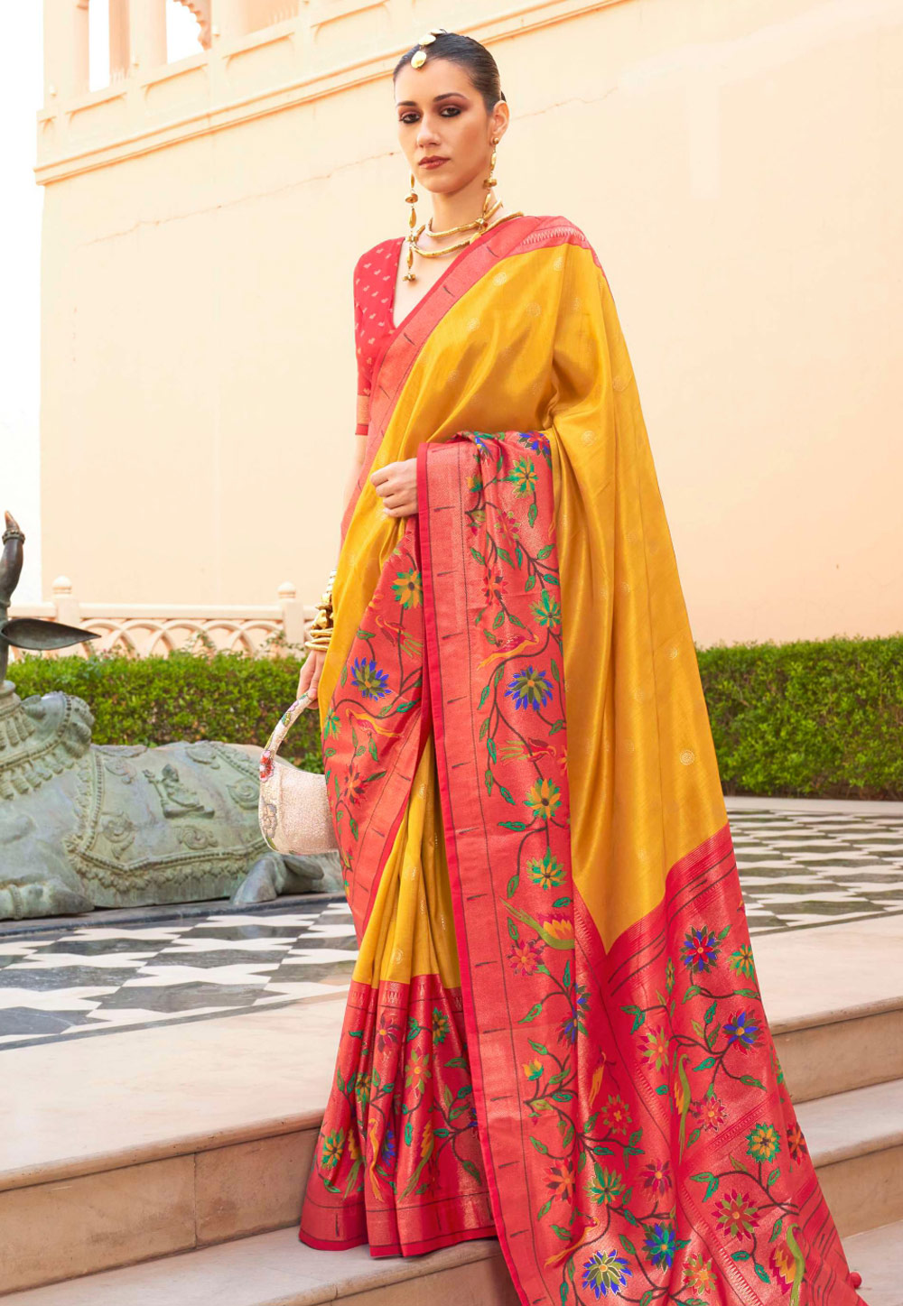 Mustard Silk Paithani Saree 286315